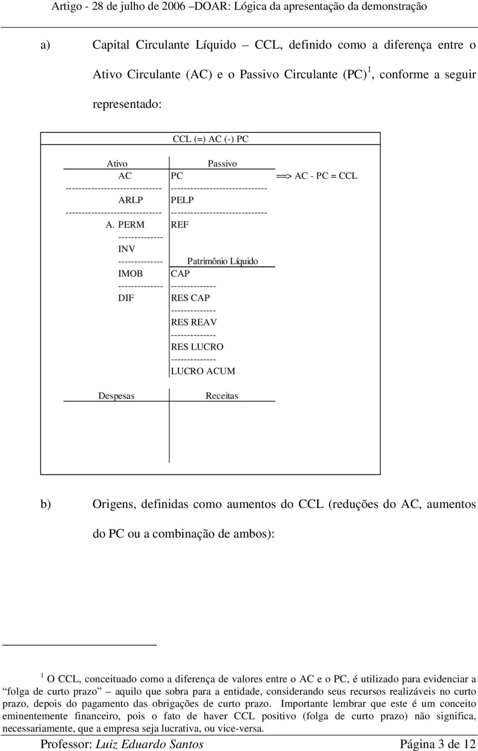 PERM REF -------------- INV -------------- IMOB Patrimônio Líquido CAP -------------- -------------- DIF RES CAP -------------- RES REAV -------------- RES LUCRO -------------- LUCRO ACUM Despesas