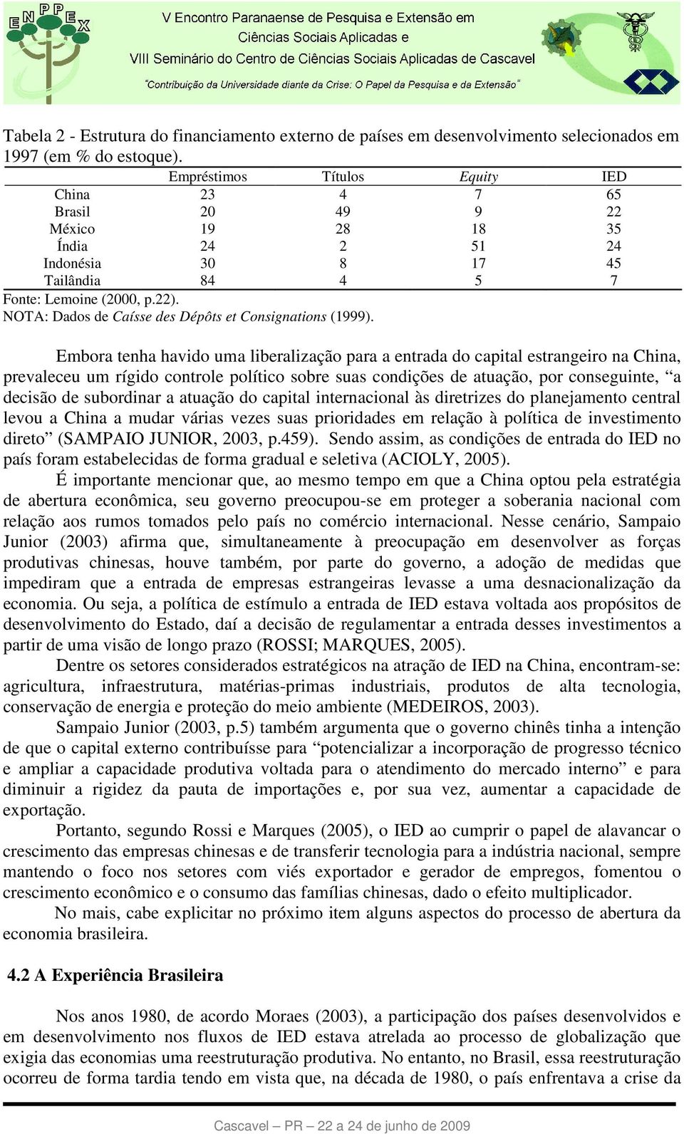 NOTA: Dados de Caísse des Dépôts et Consignations (1999).