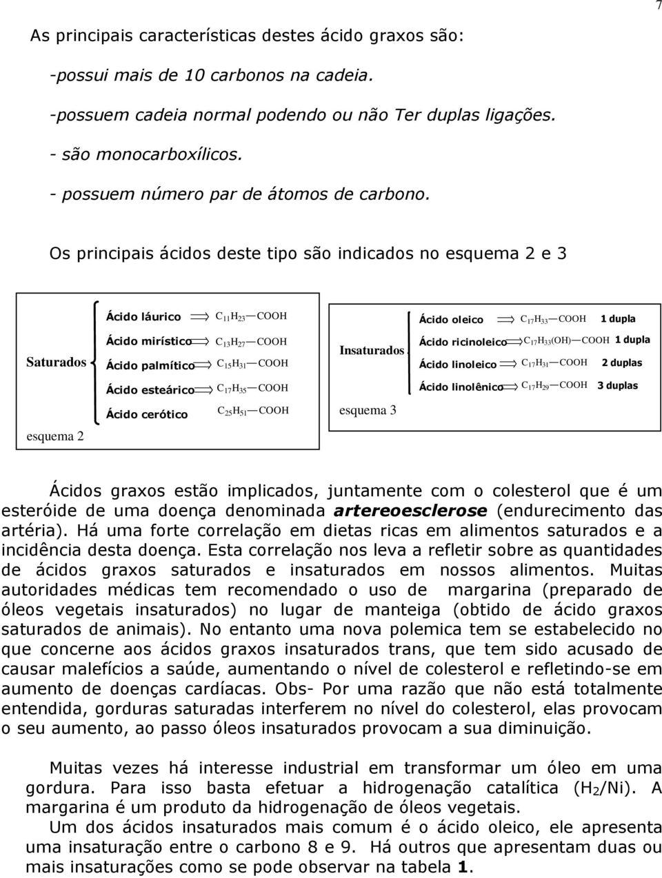 s principais ácidos deste tipo são indicados no esquema 2 e 3 Ácido láurico 11 23 Ácido oleico 17 33 1 dupla Saturados Ácido mirístico Ácido palmítico 13 27 15 31 Insaturados Ácido ricinoleico Ácido