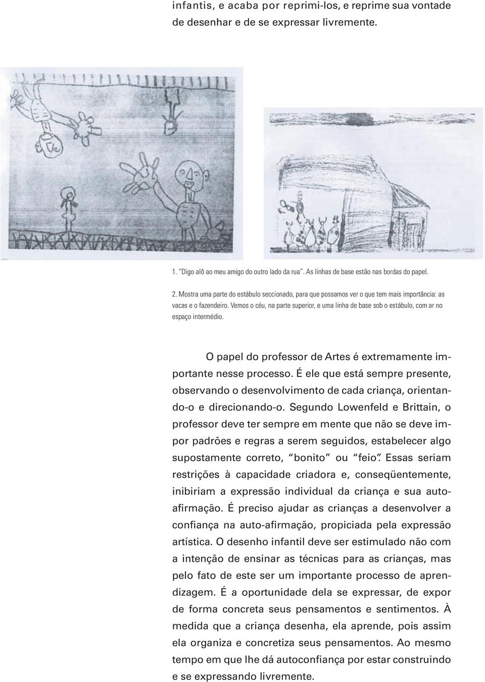 Vemos o céu, na parte superior, e uma linha de base sob o estábulo, com ar no espaço intermédio. O papel do professor de Artes é extremamente importante nesse processo.