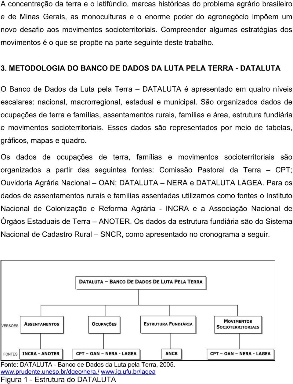 METODOLOGIA DO BANCO DE DADOS DA LUTA PELA TERRA - DATALUTA O Banco de Dados da Luta pela Terra DATALUTA é apresentado em quatro níveis escalares: nacional, macrorregional, estadual e municipal.