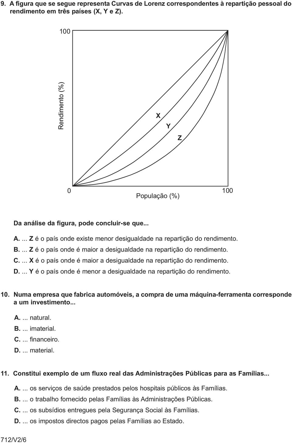 ... Z é o país onde é maior a desigualdade na repartição do rendimento. C.... X é o país onde é maior a desigualdade na repartição do rendimento. D.