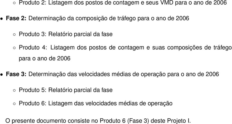 para o ano de 2006 Fase 3: Determinação das velocidades médias de operação para o ano de 2006 Produto 5: Relatório parcial da