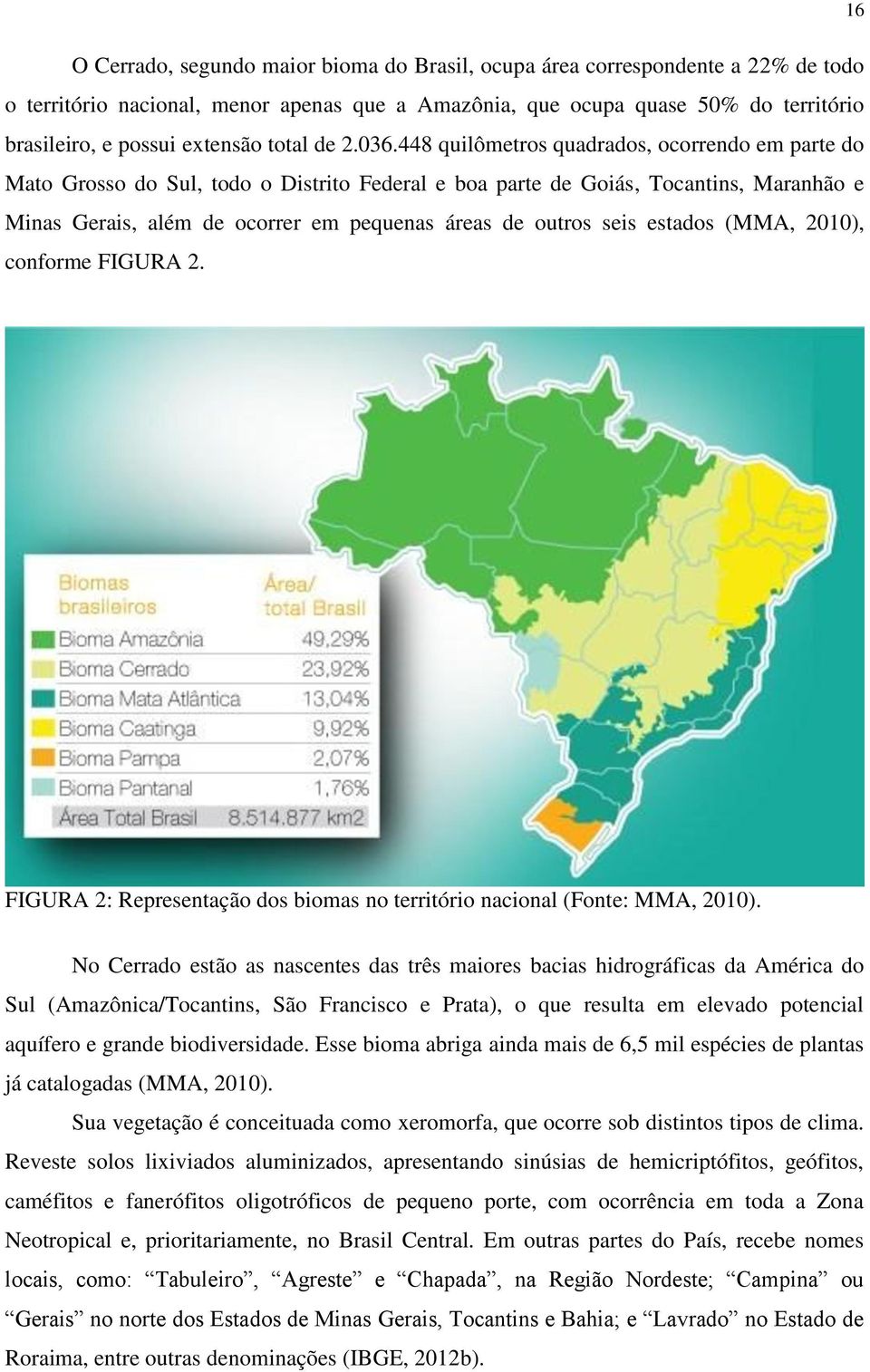 448 quilômetros quadrados, ocorrendo em parte do Mato Grosso do Sul, todo o Distrito Federal e boa parte de Goiás, Tocantins, Maranhão e Minas Gerais, além de ocorrer em pequenas áreas de outros seis