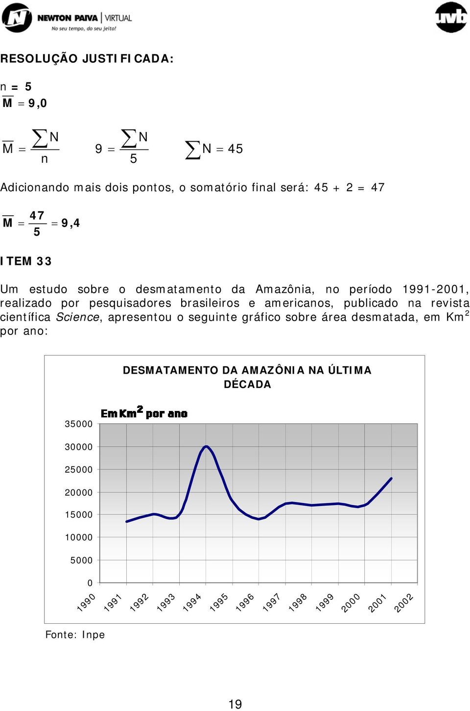 na revista científica Science, apresentou o seguinte gráfico sobre área desmatada, em Km por ano: DESMATAMENTO DA AMAZÔNIA NA