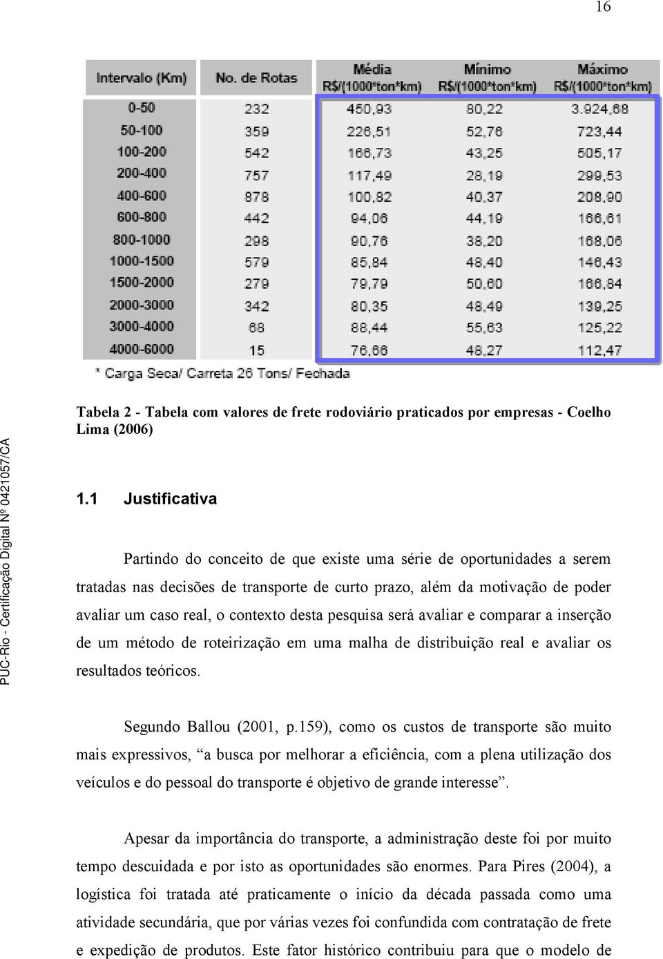 desta pesquisa será avaliar e comparar a inserção de um método de roteirização em uma malha de distribuição real e avaliar os resultados teóricos. Segundo Ballou (2001, p.