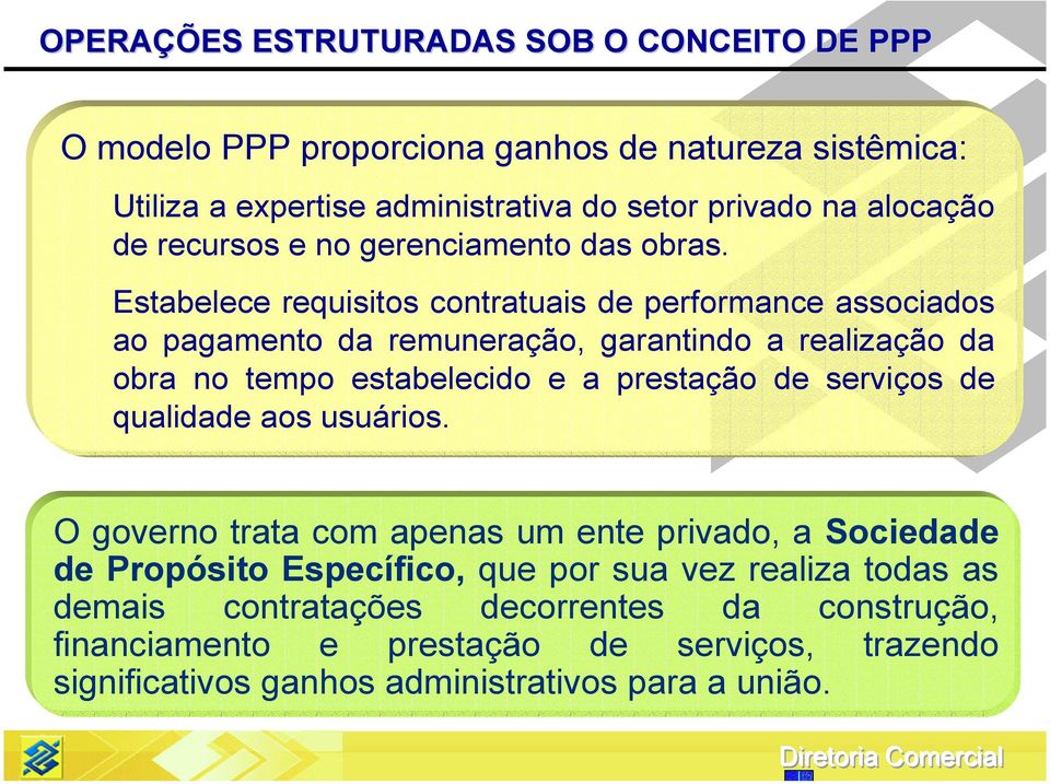 Estabelece requisitos contratuais de performance associados ao pagamento da remuneração, garantindo a realização da obra no tempo estabelecido e a