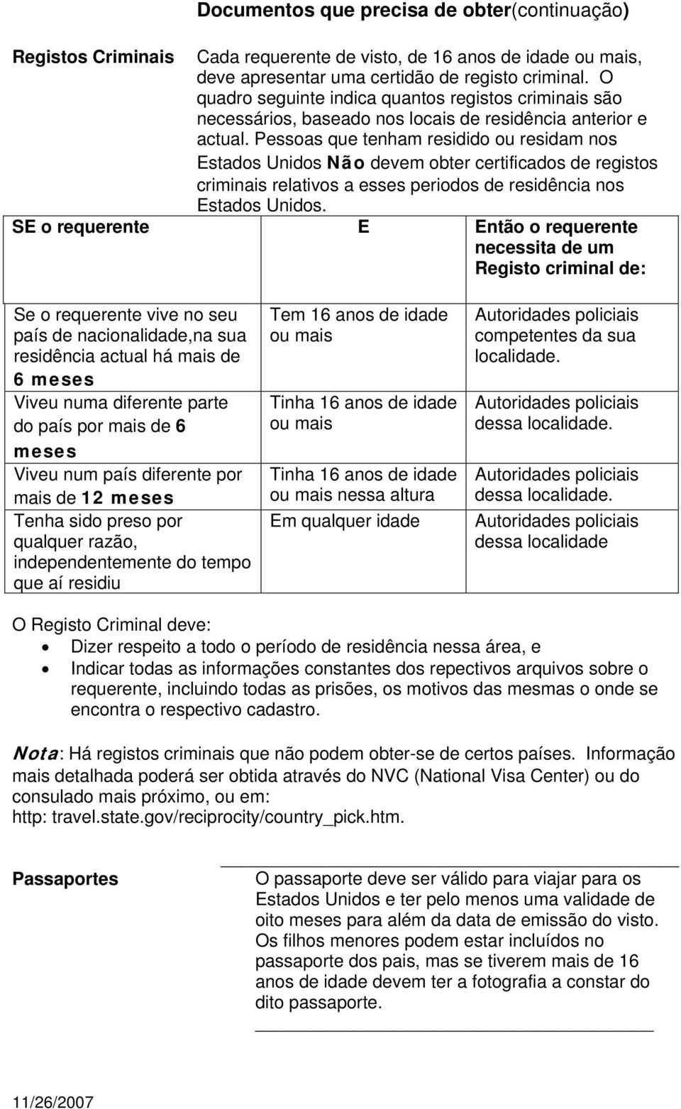 Pessoas que tenham residido ou residam nos Estados Unidos Não devem obter certificados de registos criminais relativos a esses periodos de residência nos Estados Unidos.