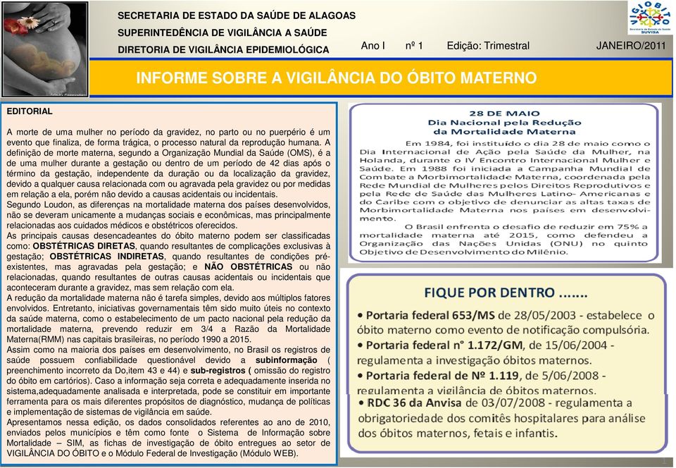 A definição de morte materna, segundo a Organização Mundial da Saúde (OMS), é a de uma mulher durante a gestação ou dentro de um período de 42 dias após o término da gestação, independente da duração