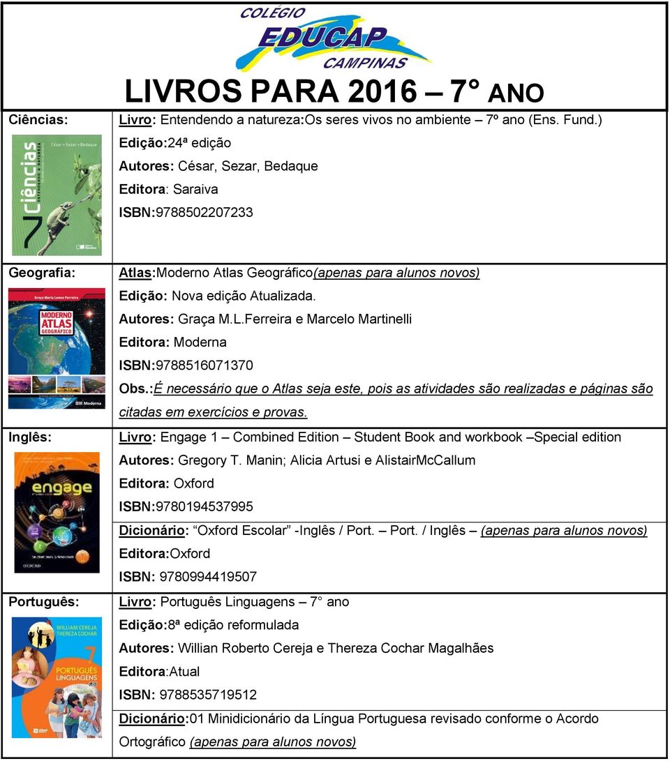Atualizada. Autores: Graça M.L.Ferreira e Marcelo Martinelli Editora: Moderna ISBN:9788516071370 Obs.