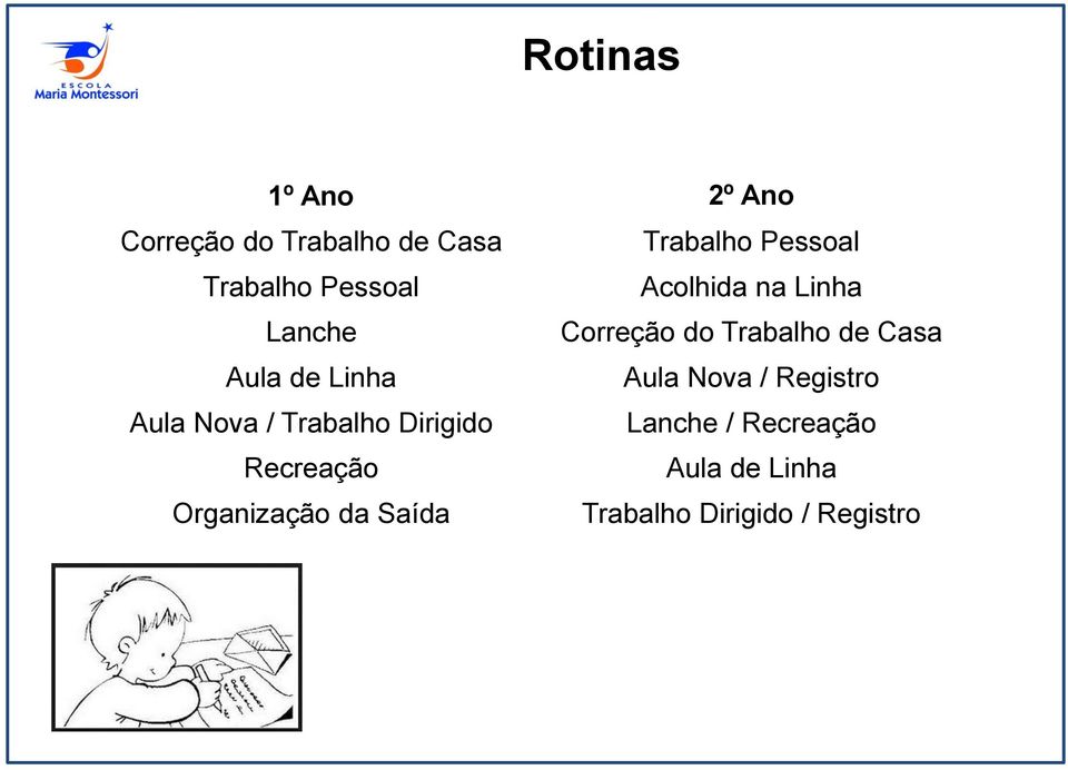 Aula de Linha Aula Nova / Registro Aula Nova / Trabalho Dirigido Lanche /