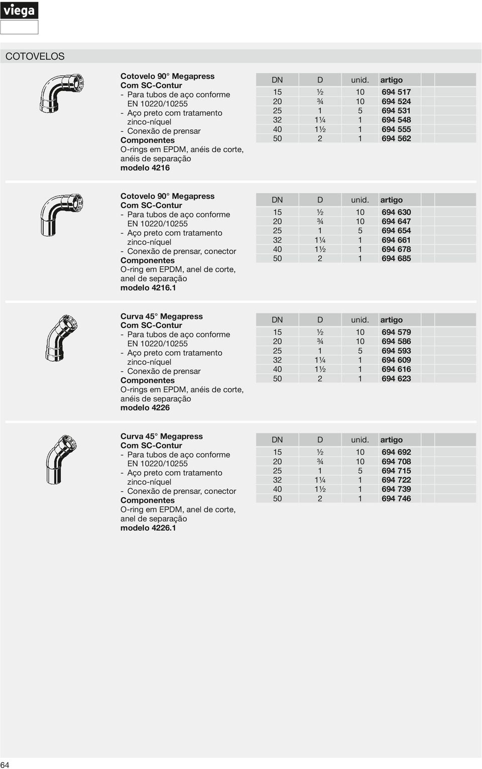 0 3 0 ¼ 0 0 Curva 4 Megapress EN 00/0 O-rings em EPM, anéis de corte, modelo 46 0 3 0 ¼ 0 0 Curva 4 Megapress EN 00/0,  0 3 0 ¼ 0