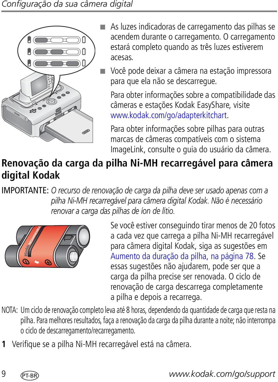 com/go/adapterkitchart. Para obter informações sobre pilhas para outras marcas de câmeras compatíveis com o sistema ImageLink, consulte o guia do usuário da câmera.