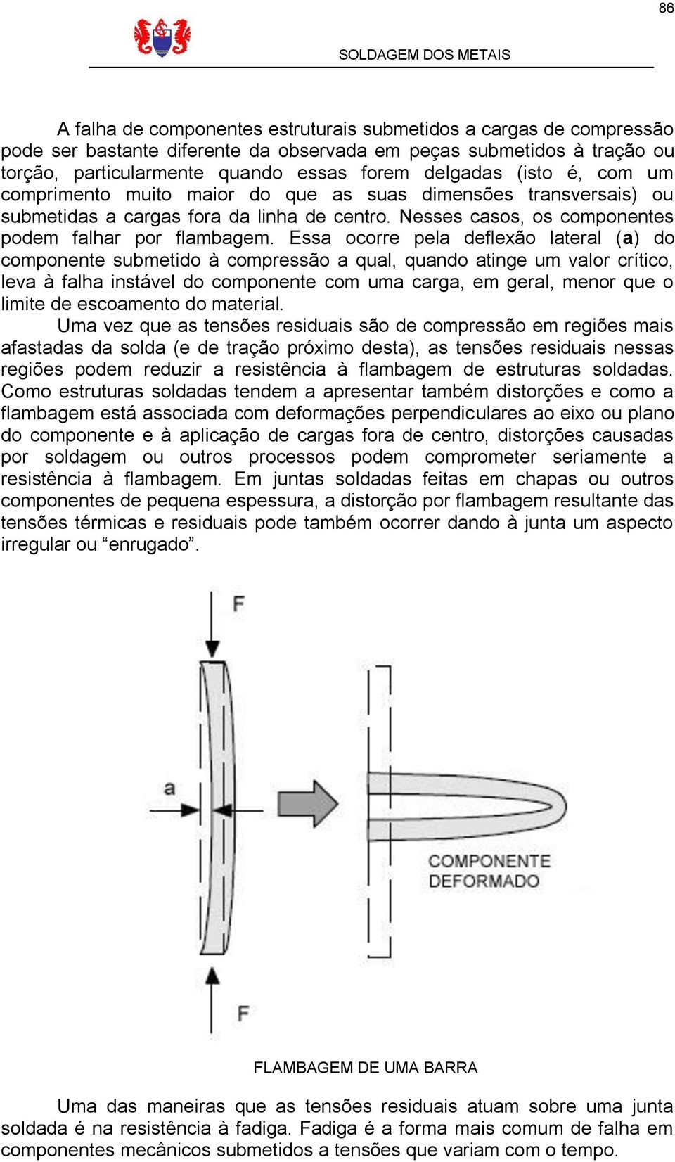 Essa ocorre pela deflexão lateral (a) do componente submetido à compressão a qual, quando atinge um valor crítico, leva à falha instável do componente com uma carga, em geral, menor que o limite de