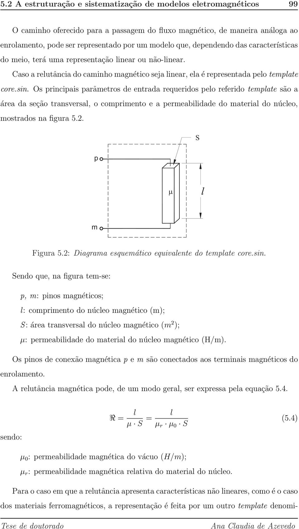 Os principais parâmetros de entrada requeridos pelo referido template são a área da seção transversal, o comprimento e a permeabilidade do material do núcleo, mostrados na figura 5.2.