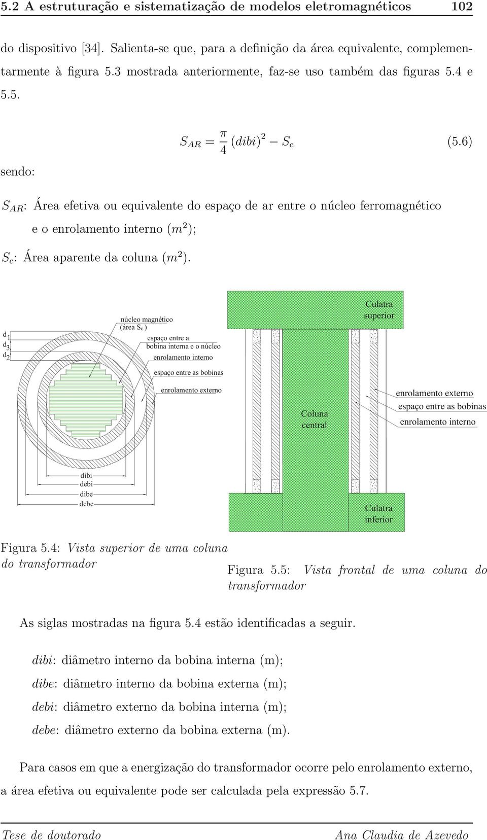 6) S AR : Área efetiva ou equivalente do espaço de ar entre o núcleo ferromagnético e o enrolamento interno (m 2 ); S c : Área aparente da coluna (m 2 ).