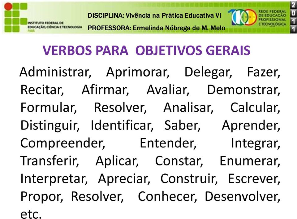 Saber, Aprender, Compreender, Entender, Integrar, Transferir, Aplicar, Constar,