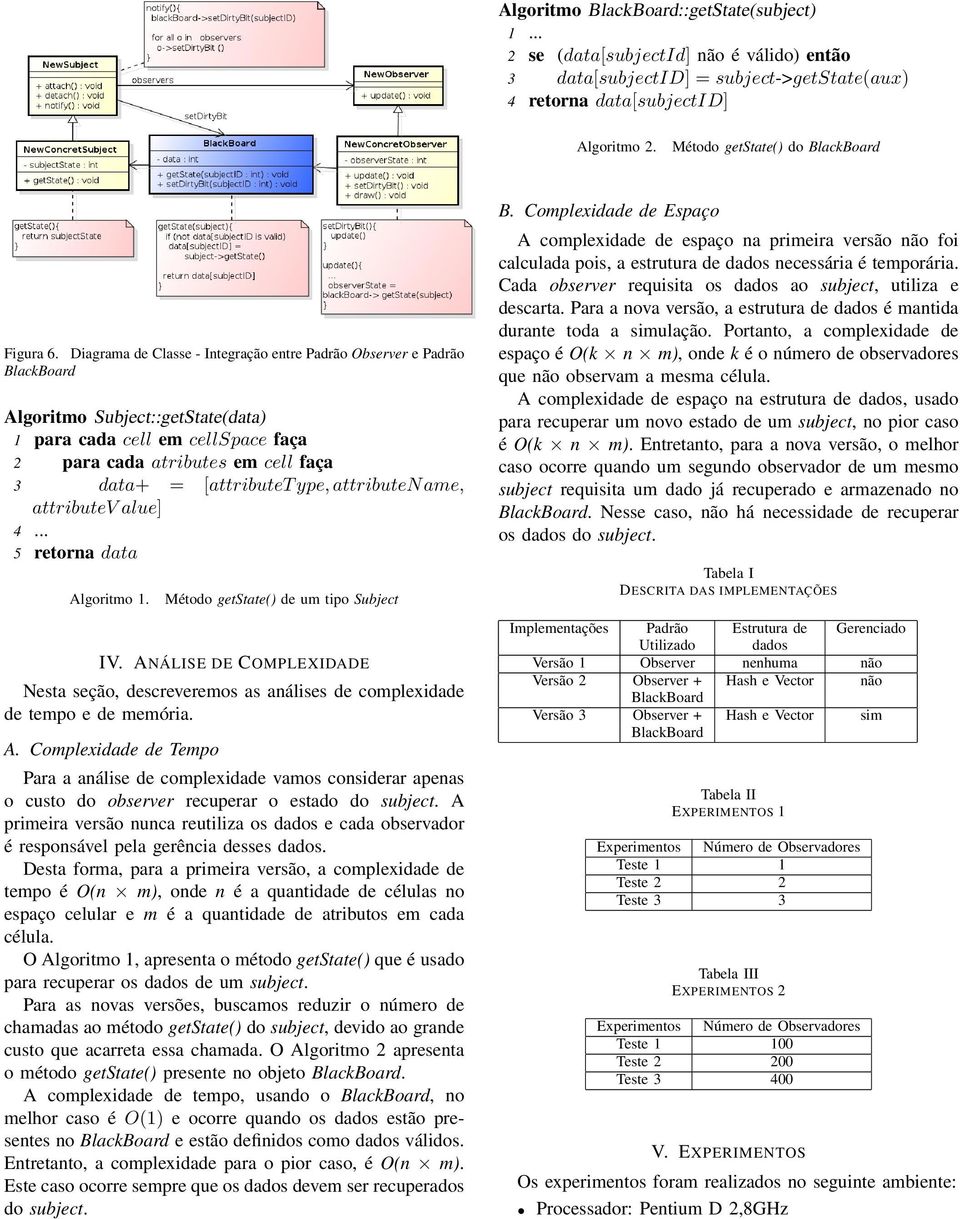 Diagrama de Classe - Integração entre Padrão Observer e Padrão BlackBoard Algoritmo Subject::getState(data) 1 para cada cell em cellspace faça 2 para cada atributes em cell faça 3 data+ = [attributet