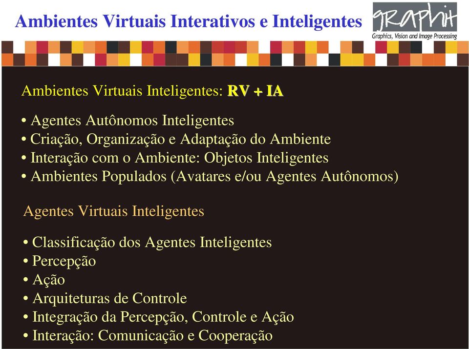 Ambientes Populados (Avatares e/ou Agentes Autônomos) Agentes Virtuais Inteligentes Classificação dos Agentes