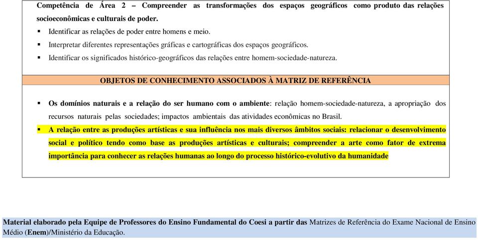 Os domínios naturais e a relação do ser humano com o ambiente: relação homem-sociedade-natureza, a apropriação dos recursos naturais pelas sociedades; impactos ambientais das atividades econômicas no