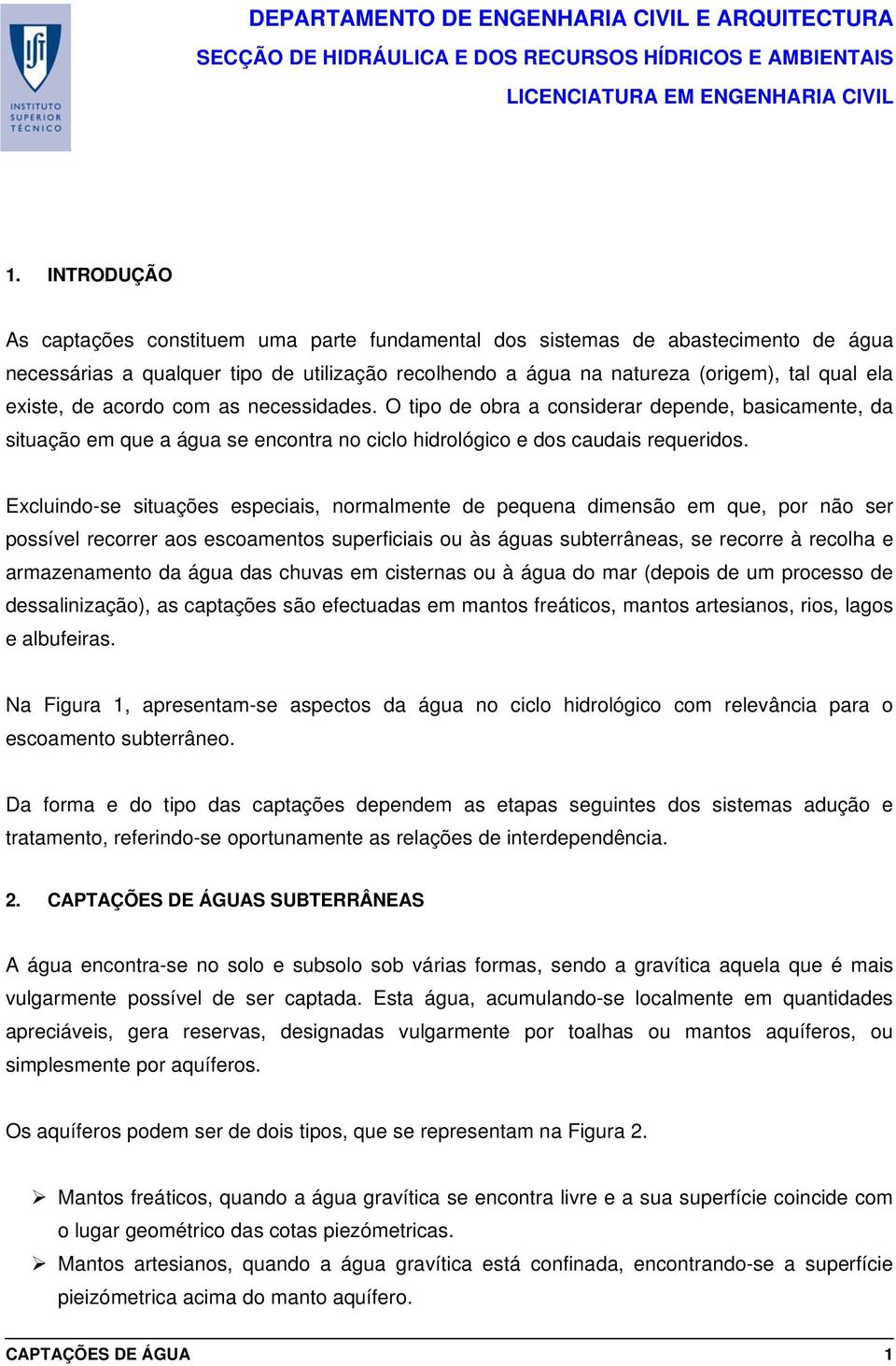 SANEAMENTO AMBIENTAL I CAPTAÇÕES DE ÁGUA DEPARTAMENTO DE ENGENHARIA CIVIL E  ARQUITECTURA EDUARDO RIBEIRO DE SOUSA - PDF Free Download