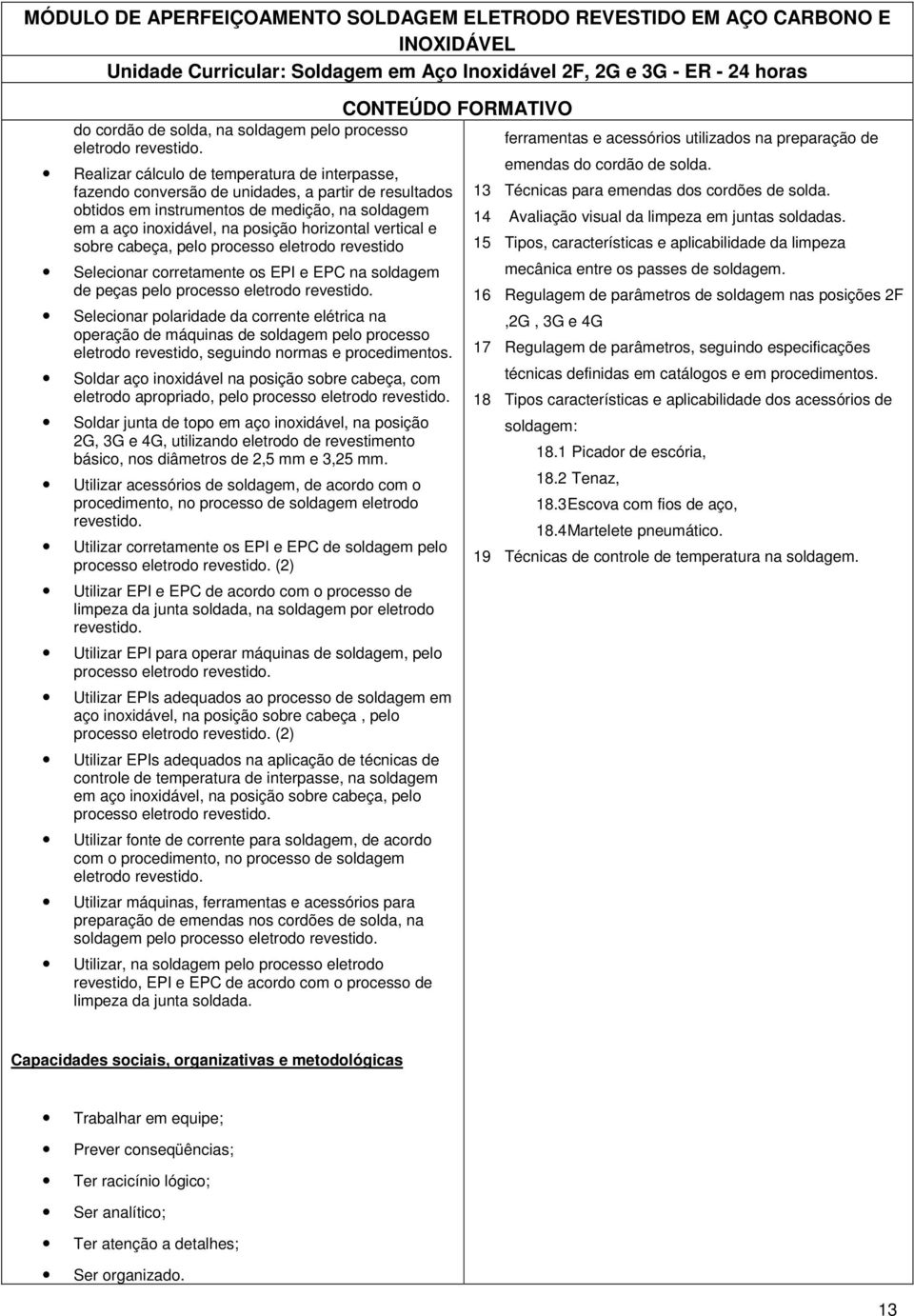 horizontal vertical e sobre cabeça, pelo processo eletrodo revestido Selecionar corretamente os EPI e EPC na soldagem de peças pelo processo eletrodo Selecionar polaridade da corrente elétrica na