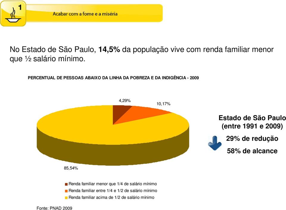 Paulo (entre 1991 e 2009) 29% de redução 58% de alcance 85,54% Renda familiar menor que 1/4 de salário
