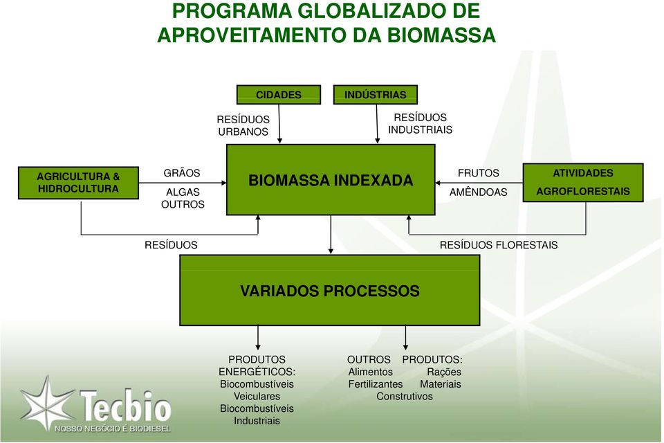 AGROFLORESTAIS RESÍDUOS RESÍDUOS FLORESTAIS VARIADOS PROCESSOS PRODUTOS ENERGÉTICOS: Biocombustíveis