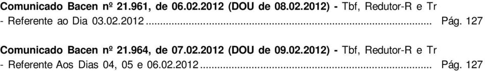 2012) - Tbf, Redutor-R e Tr - Referente ao Dia 03.02.2012... Comunicado Bacen nº 21.