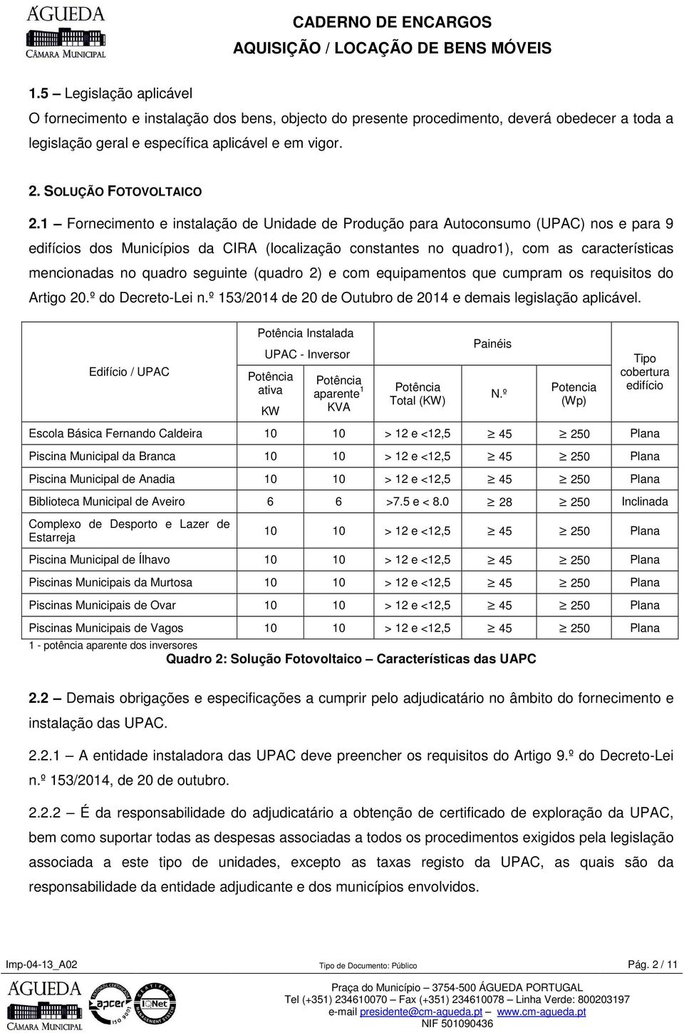 2) e cm equipaments que cumpram s requisits d Artig 20.º d Decret-Lei n.º 153/2014 de 20 de Outubr de 2014 e demais legislaçã aplicável.