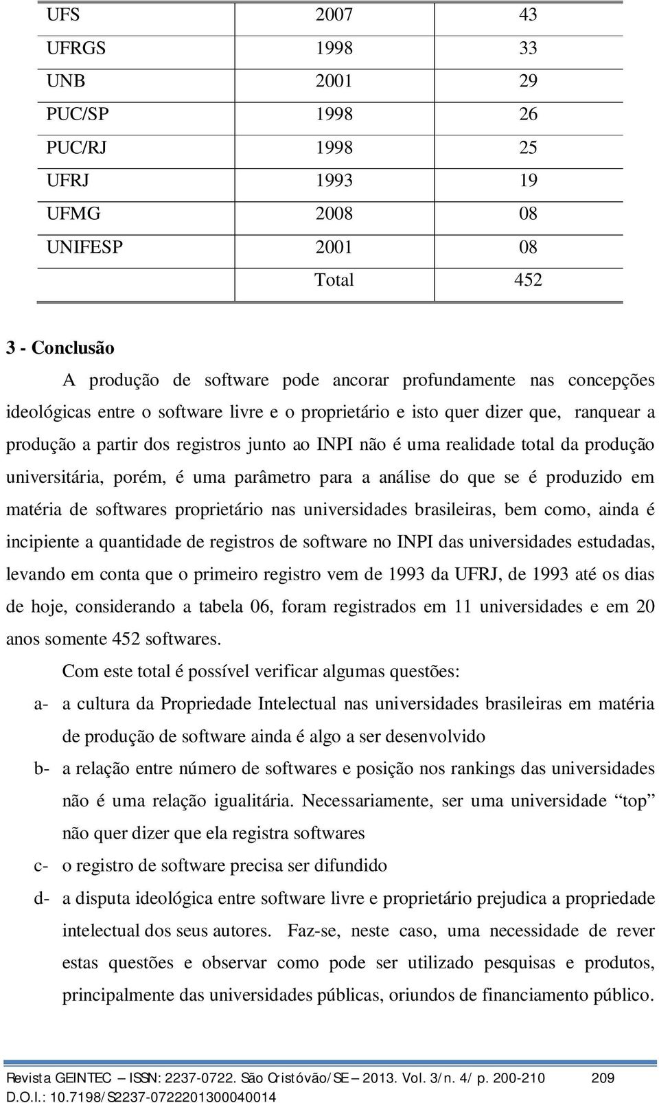 parâmetro para a análise do que se é produzido em matéria de softwares proprietário nas universidades brasileiras, bem como, ainda é incipiente a quantidade de registros de software no INPI das