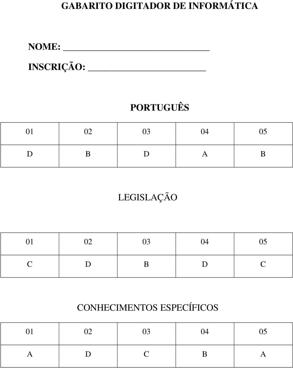 A B LEGISLAÇÃO 01 02 03 04 05 C D B D C