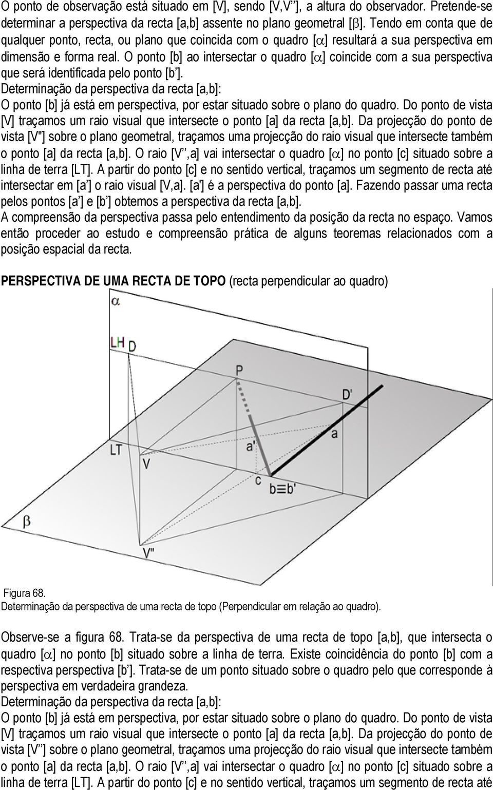 O ponto [b] ao intersectar o quadro [α] coincide com a sua perspectiva que será identificada pelo ponto [b ].