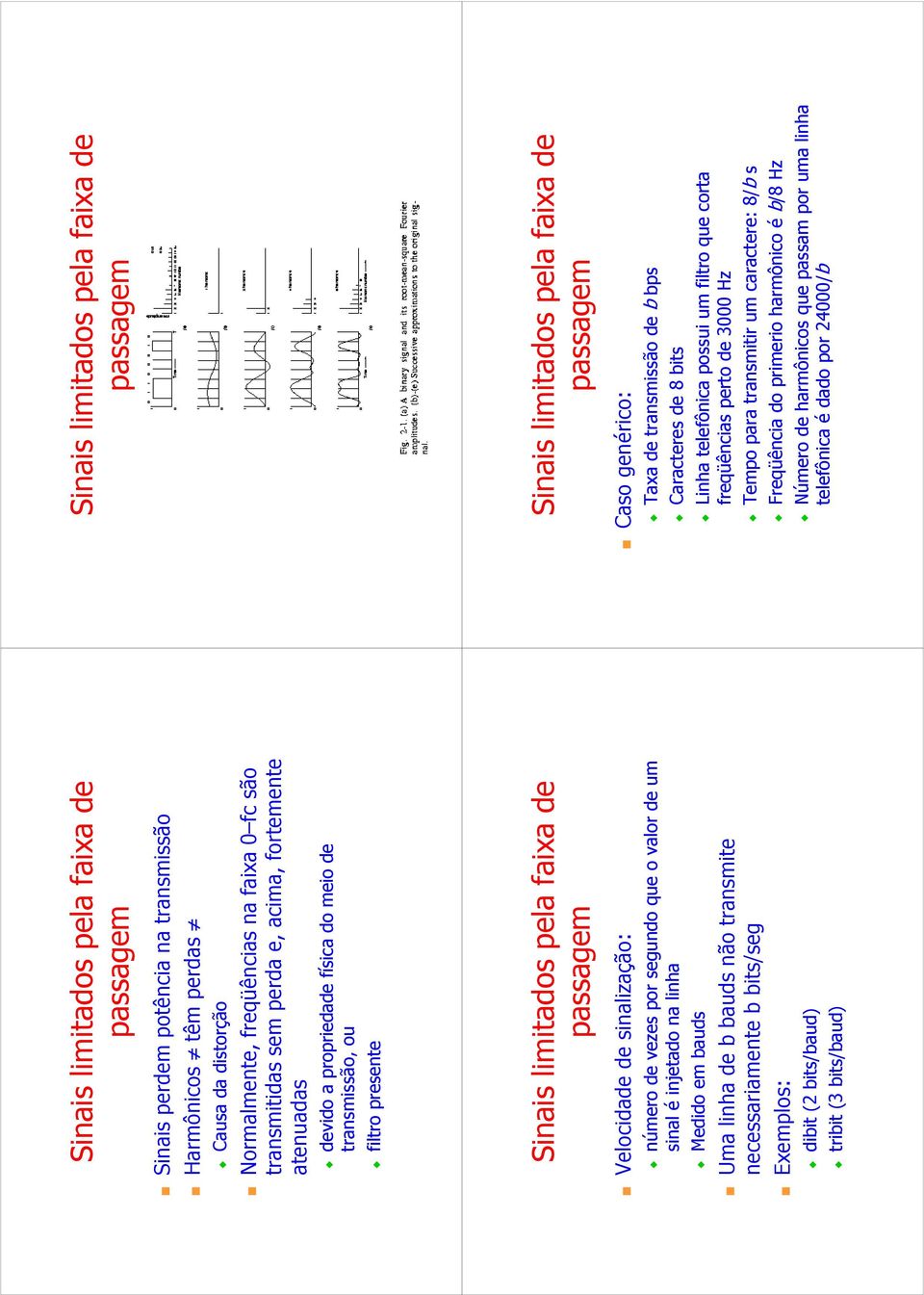 de um sinal é injetado na linha Medido em bauds Uma linha de b bauds não transmite necessariamente b bits/seg Exemplos: dibit (2 bits/baud) tribit (3 bits/baud) Sinais limitados pela faixa de