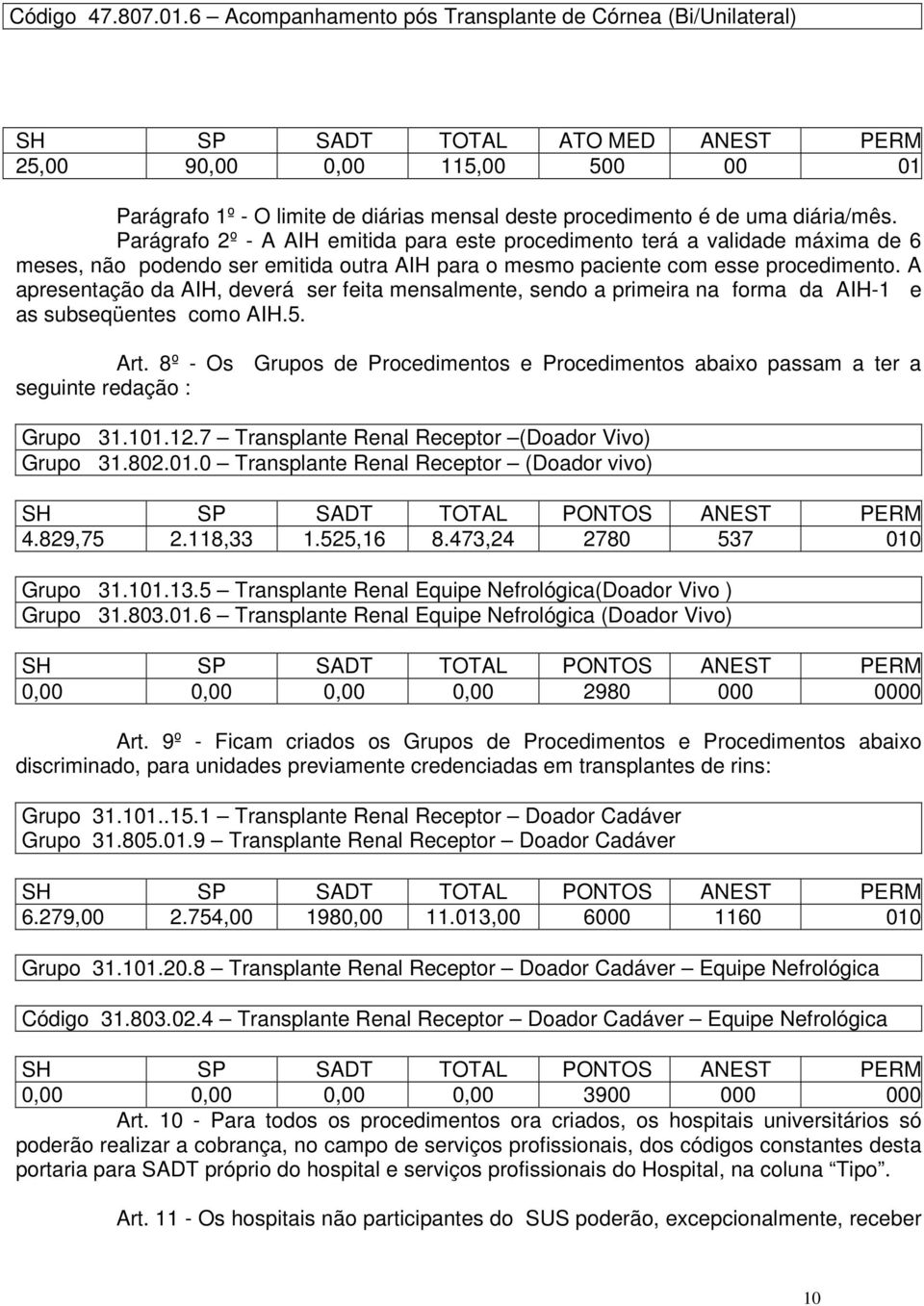 diária/mês. Parágrafo 2º - A AIH emitida para este procedimento terá a validade máxima de 6 meses, não podendo ser emitida outra AIH para o mesmo paciente com esse procedimento.