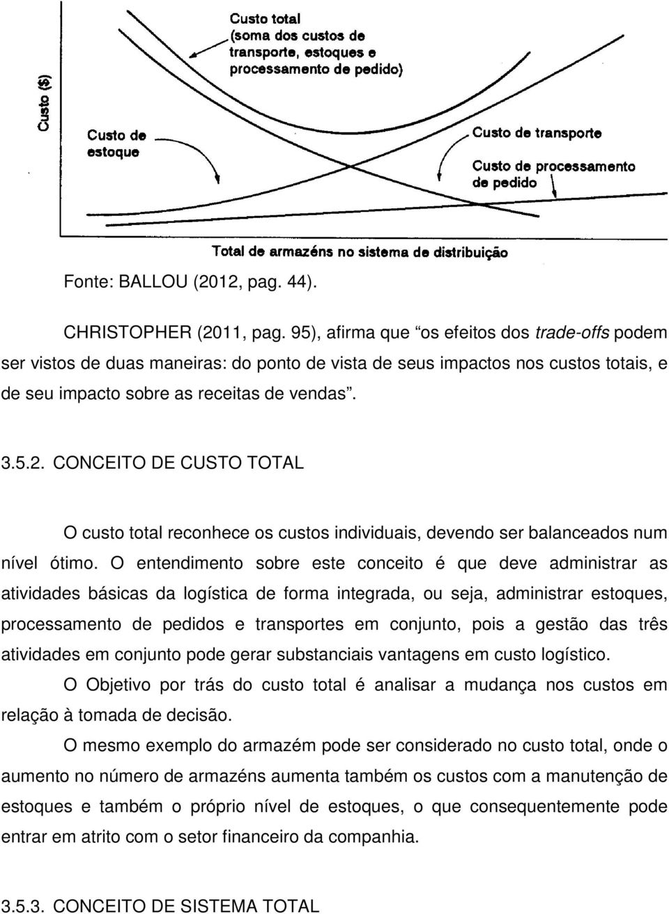 CONCEITO DE CUSTO TOTAL O custo total reconhece os custos individuais, devendo ser balanceados num nível ótimo.