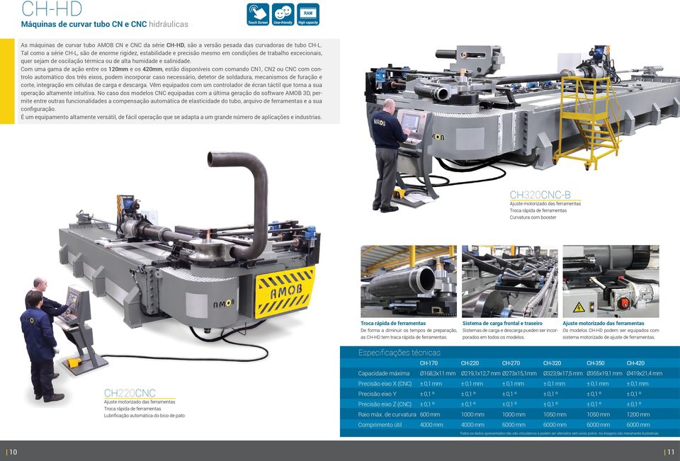 Com uma gama de ação entre os 120mm e os 420mm, estão disponíveis com comando CN1, CN2 ou CNC com controlo automático dos três eixos, podem incorporar caso necessário, detetor de soldadura,