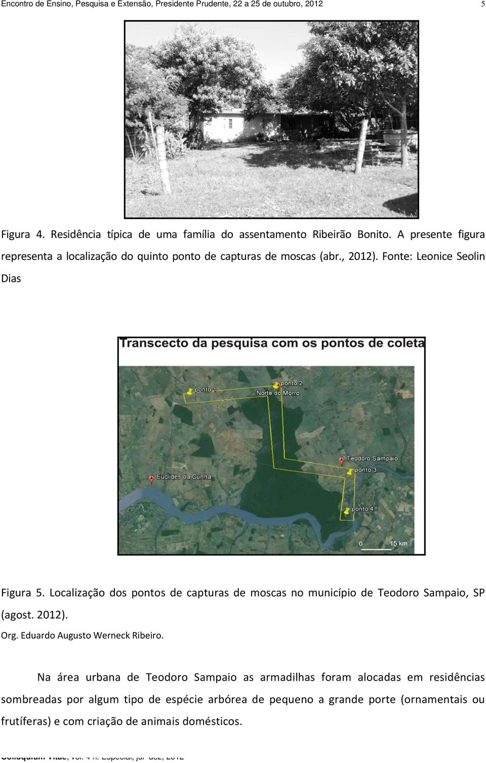 Fonte: Leonice Seolin Dias Figura 5. Localização dos pontos de capturas de moscas no município de Teodoro Sampaio, SP (agost. 2012). Org.