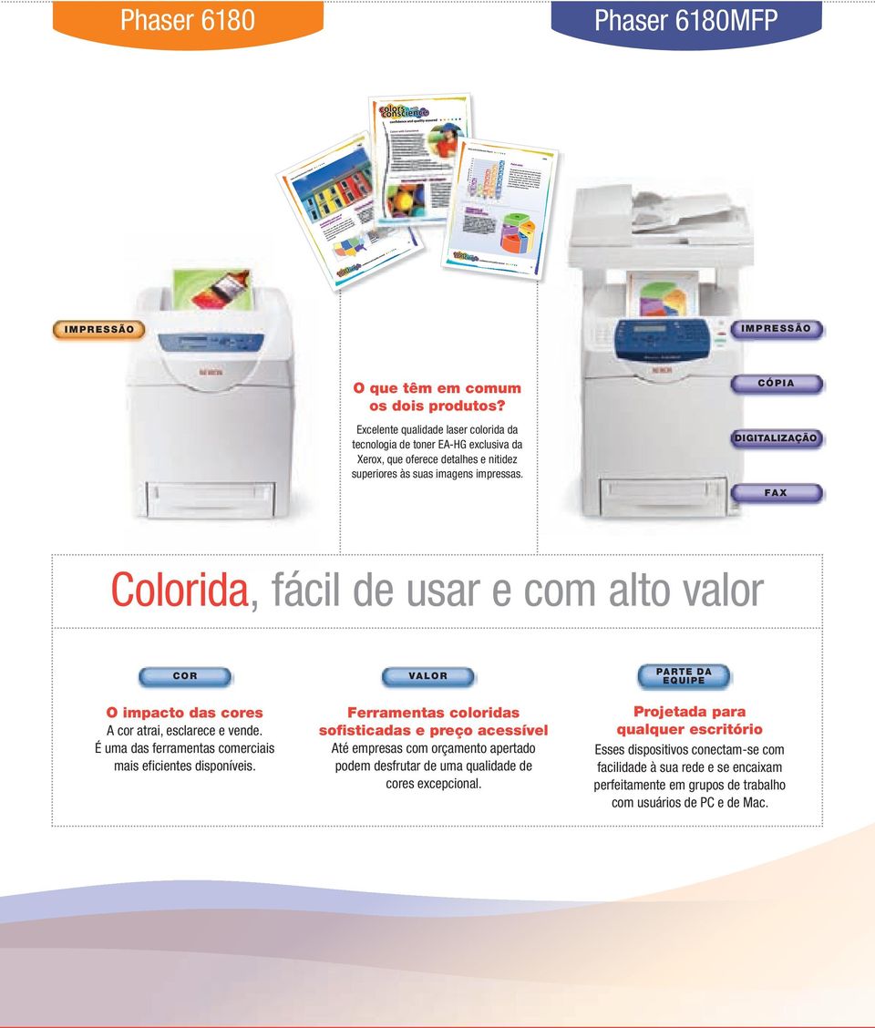 CÓPIA DIGITALIZAÇÃO FAX Colorida, fácil de usar e com alto valor COR O impacto das cores A cor atrai, esclarece e vende. É uma das ferramentas comerciais mais eficientes disponíveis.