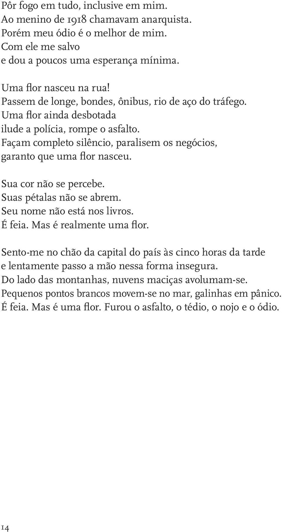 Sua cor não se percebe. Suas pétalas não se abrem. Seu nome não está nos livros. É feia. Mas é realmente uma flor.