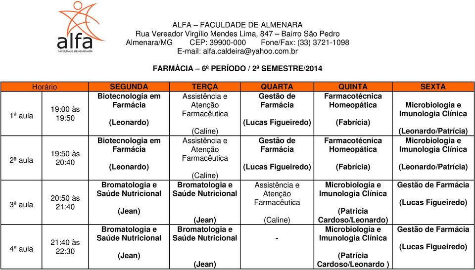 (Leonardo) Biotecnologia em Farmácia (Leonardo) Bromatologia e Saúde Nutricional Bromatologia e Saúde Nutricional Assistência e Atenção (Lucas Figueiredo) Assistência e Gestão de Atenção Farmácia