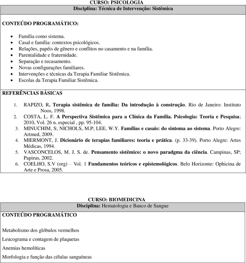 Terapia sistêmica de família: Da introdução à construção. Rio de Janeiro: Instituto Noos, 1998. 2. COSTA, L. F. A Perspectiva Sistêmica para a Clínica da Família.