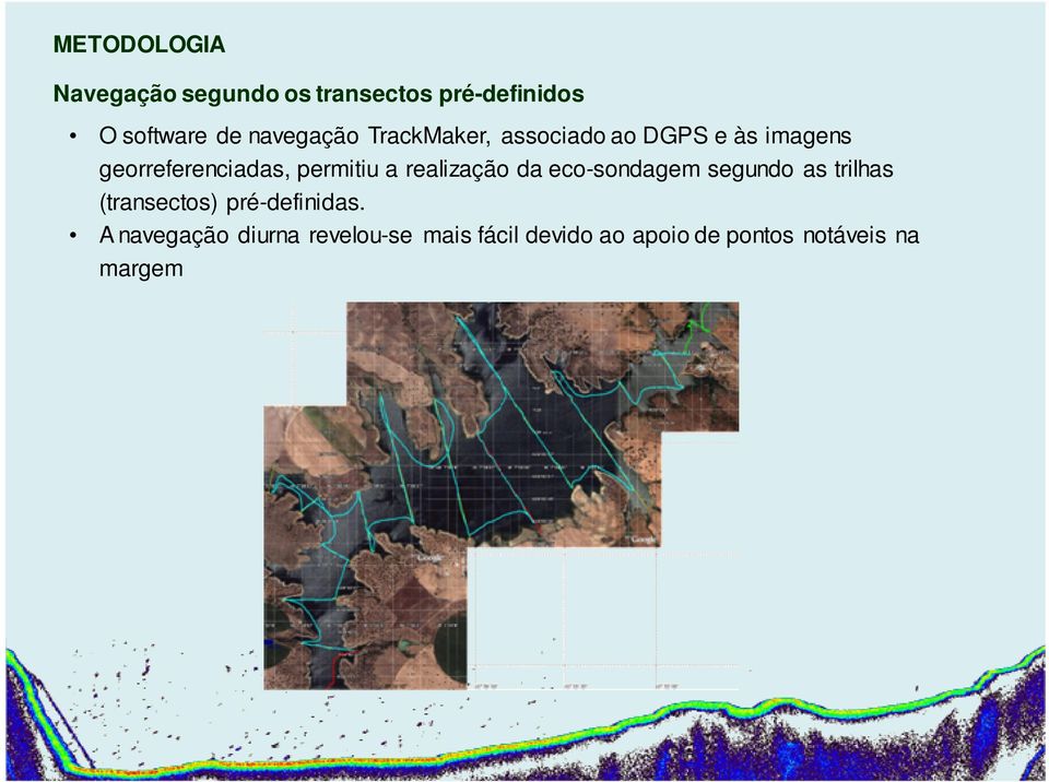 permitiu a realização da eco-sondagem segundo as trilhas (transectos)