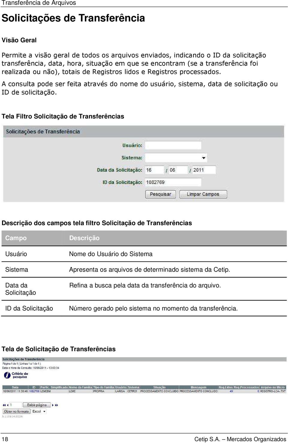 A consulta pode ser feita através do nome do usuário, sistema, data de solicitação ou ID de solicitação.