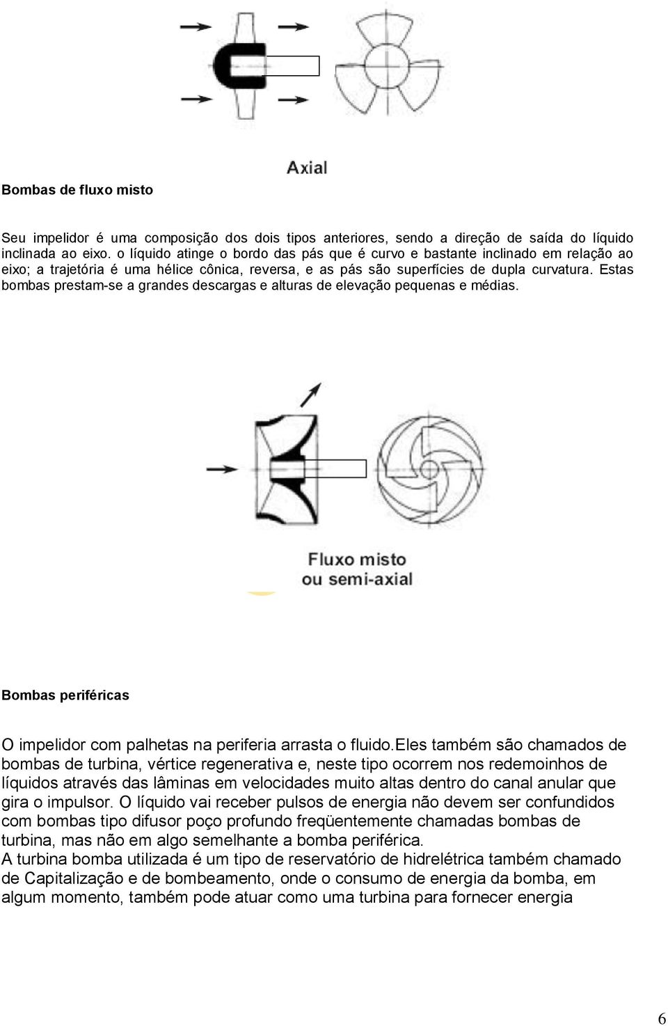 Estas bombas prestam-se a grandes descargas e alturas de elevação pequenas e médias. Bombas periféricas O impelidor com palhetas na periferia arrasta o fluido.