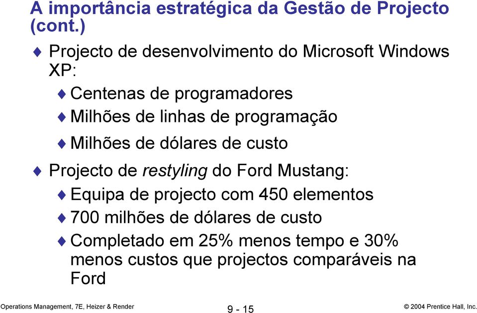 linhas de programação Milhões de dólares de custo Projecto de restyling do Ford Mustang: Equipa