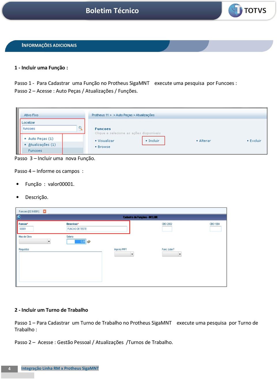 Passo 4 Informe os campos : Função : valor00001. Descrição.