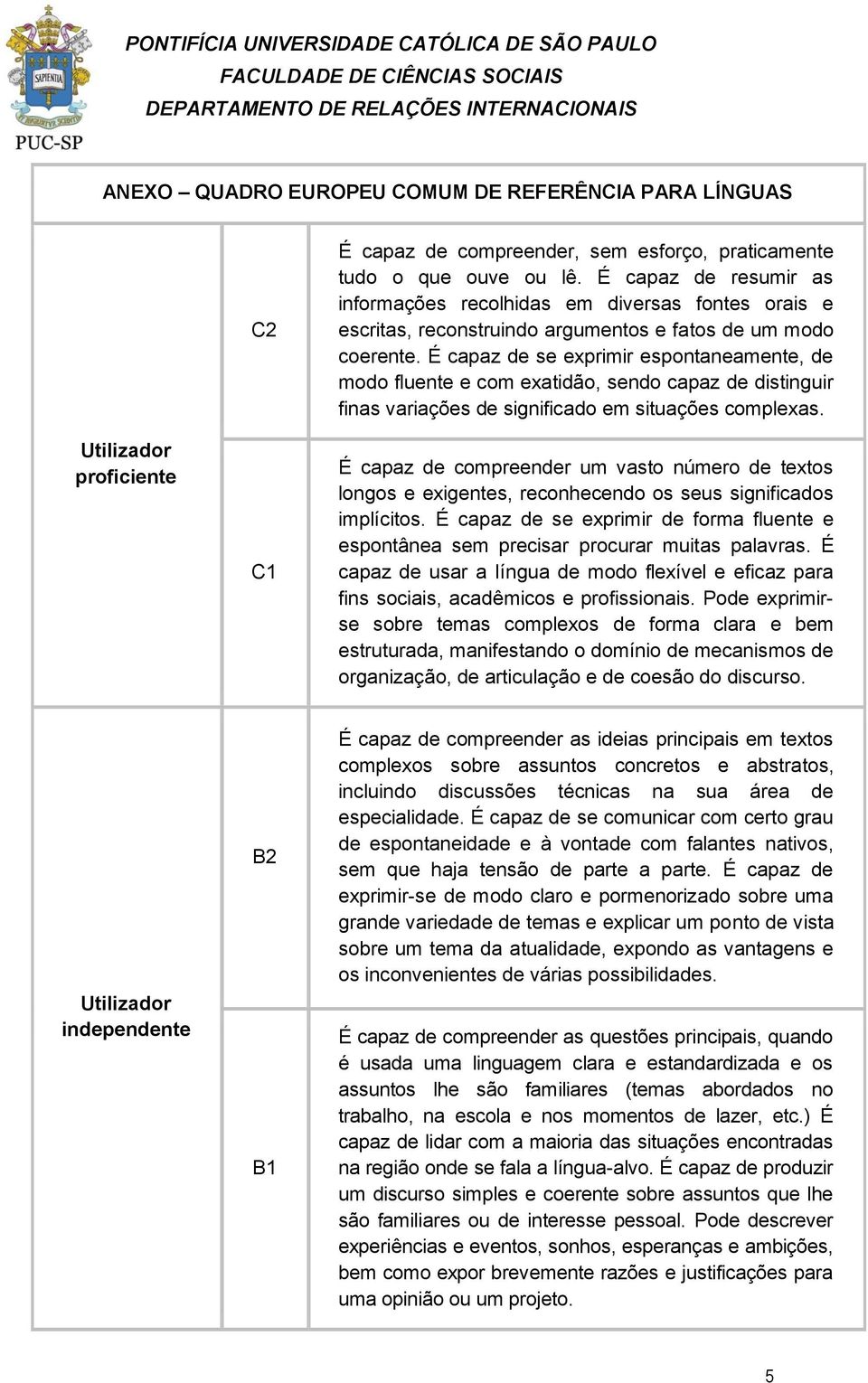 É capaz de se exprimir espontaneamente, de modo fluente e com exatidão, sendo capaz de distinguir finas variações de significado em situações complexas.