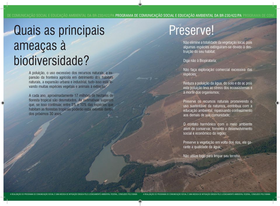 vegetais e animais à extinção. A cada ano, aproximadamente 17 milhões de hectares de floresta tropical são desmatados.