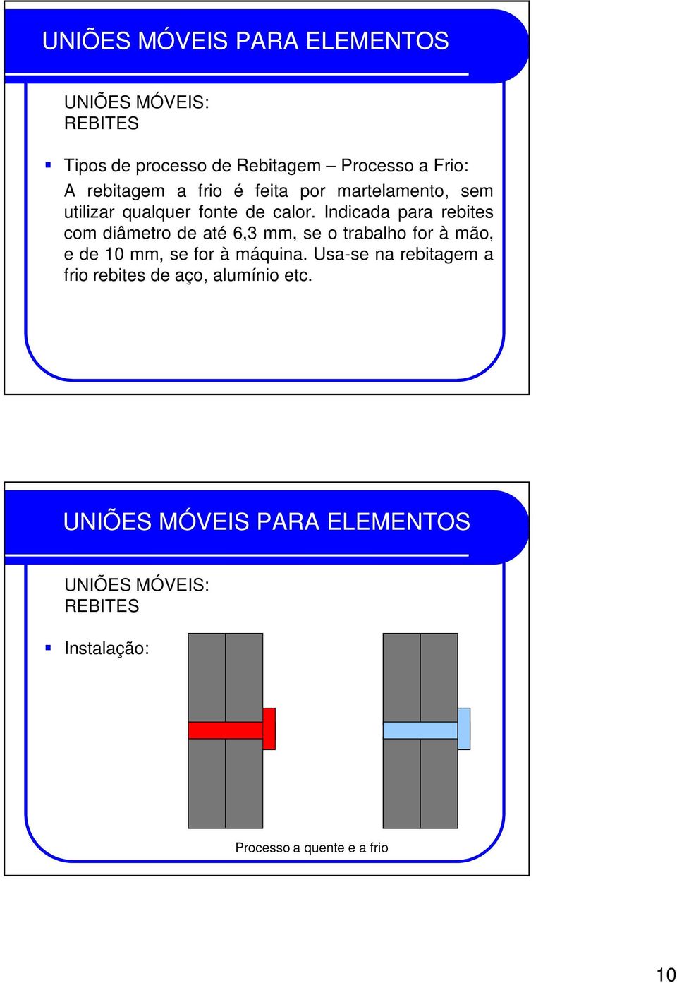 Indicada para rebites com diâmetro de até 6,3 mm, se o trabalho for à mão, e de 10